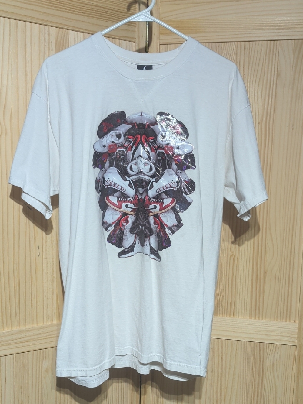White Short-Sleeve Graphic Tee with Sneaker Collage